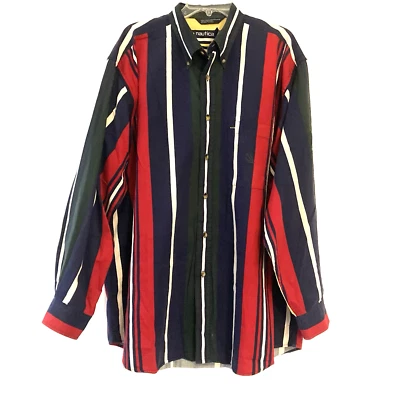 Vintage 90s Mens Nautica Striped Color Block Shirt XL Streetwear Button Down - Image 1 of 4