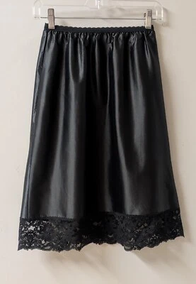 Vintage Henson Kickernick Black Antron Nylon III Glossy Lace Half Slip S - Image 1 of 4