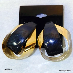 Pendientes de tachuelas de cinta azul retro en tono dorado de 2"" peso ligero usados peso ligero - Imagen 1 de 12