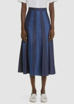 $990 Falda vaquera Carolina Herrera para mujer azul a rayas costura sesgada talla 8 Foto 1 de 3