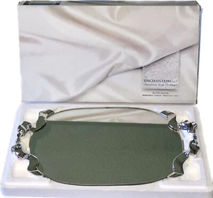 VTG Godinger Mirror Vanity Tray Silver Plated Ribbon Bow Handles, Velvet Back - Picture 1 of 14