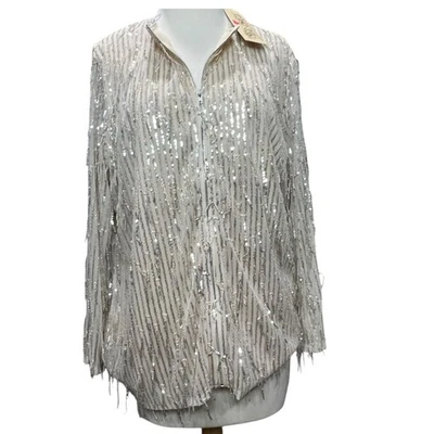 Chaqueta Southern Fried Chics 3XL Champagne Beige Malla Lentejuelas Flecos Boho Showgirl Foto 1 de 4