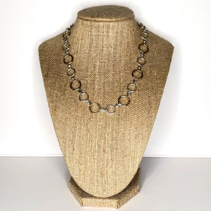 Zweifarbige Kreis Glieder Halskette Kette Strass silber/goldfarben verstellbar - Bild 1 von 6