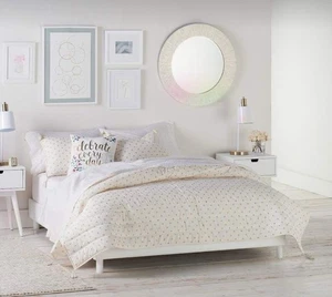 Lauren Conrad LC Emma 2 Pc. Metallic Gold Polka Dot Twin XL Quilt Set Beige - Picture 1 of 6