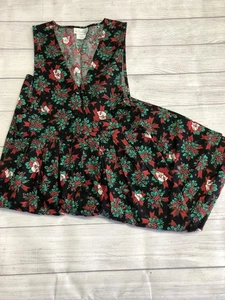 Vintage Via Sant Andrea Dress Womens 8P Black Christmas Holiday Floral Bells 90s - Picture 1 of 11
