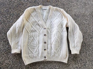Blarney Woollen Mills Sweater Cardigan Medium Cream Aran Fisherman Wool Ireland - Imagen 1 de 6