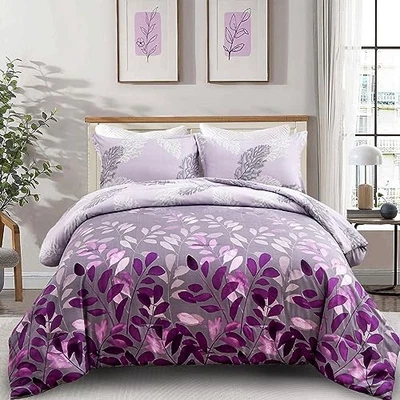  Juego de Edredón Hojas Botánicas Edredón para Cama 3 Piezas King Púrpura Foto 1 de 4