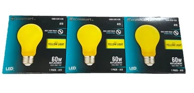 60-Watt Equivalent A19 Outdoor Bug Light Yellow LED Light Bulb (3 Pack) - Image 1 of 2