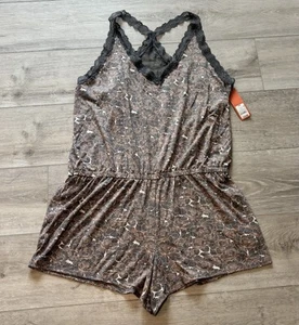 Gilligan & O'Malley Pink Gray Floral Lounge Romper Womens XXL Lace Trim - Picture 1 of 7