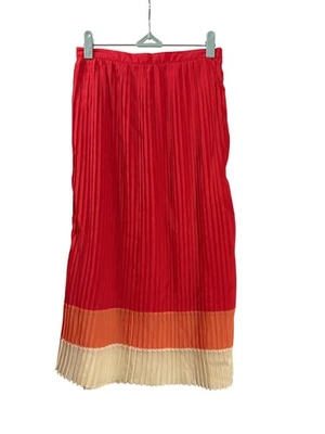 Falda midi plisada en bloques de colores Forever 21 XS roja naranja beige poliéster cremallera lateral Foto 1 de 3