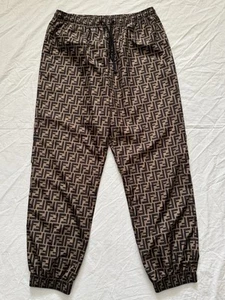 Fendi Mens Joggers Brown Nylon Stretch Waist Pants Size 52 Made In Italy #744 - Picture 1 of 16