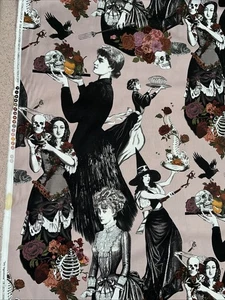 Alexander Henry 1 Yd Fabric Halloween Witch Skull Key Ingredients Lavender - Picture 1 of 24