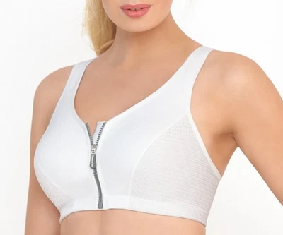 Glamorise HIGH-IMPACT Sport Bra 34G (SECURE-ZIP-CLOSURE) WICKS-U-DRY White NEW - Image 1 of 4
