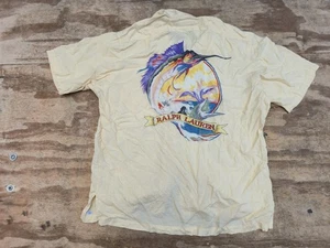 90’s Polo Ralph Lauren Vintage Rare Fishing Big Logo Rayon Shirt Size L  - Picture 1 of 7