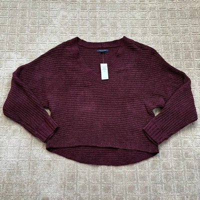 Suéter American Eagle Para Mujer Cuello en V Manga Larga Recortado Borgoña Vino Nuevo con Etiquetas Foto 1 de 4