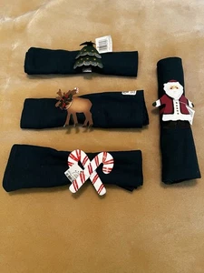 JUEGO DE 4 SERVILLETAS VERDES TELA NAVIDAD CON ANILLOS SERVILLETAS METÁLICAS NUEVO CON ETIQUETAS - Imagen 1 de 8