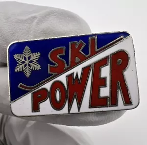 Ski Power Silver Tone Enamel Brooch Pin - Picture 1 of 5