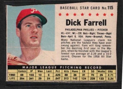 1961 Post Cereal #115, Dick Farrell, Philadelphia Phillies, SP, Print Defect - Image 1 of 2