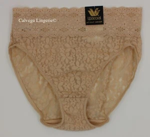 NWT Wacoal 870305 "Halo Lace" Hi-Cut Brief Stretch Lace Panty, Beige (NN), S - Picture 1 of 5