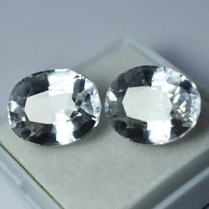 16 Ct Natural White Ceylon Sapphire CERTIFIED Oval Shape Loose Gemstone Pair - Picture 1 of 16