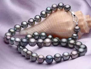 Impresionante Collar de Perlas Redondas Pavo Real Negro Genuino Tahití Mar del Sur 17"8-1mm - Imagen 1 de 2