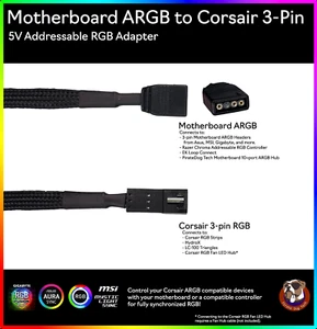 Scheda madre RGB (Aura/Mystic Light) a Corsair RGB (3 pin) adattatore - Foto 1 di 3