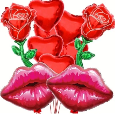Happy Valentines Day Balloons - 37” Roses Hearts Wedding Bridal Shower Decor 10p - Image 1 of 4