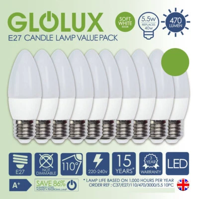 Glolux Dimmable LED Candle Bulb 40W E27 Soft White 470 lumens Energy savings - Image 1 of 2