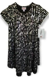 Lularoe Elegant Silver Arrows Scarlett Size 8 Kids Carly Dress Metallic NEW! - Picture 1 of 5
