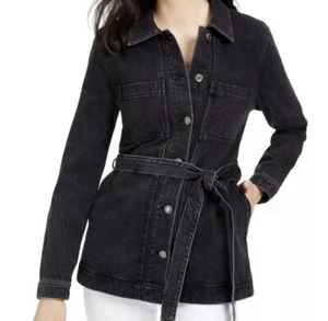 OAT New York Knopfleiste langer Gürtel Damen schwarze Jeansjacke Gr. XS neu mit Etikett - Bild 1 von 11