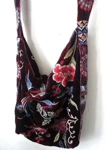 JOHNNY WAS Velvet shoulder tote Bag Nikkola purple embroidered UNUSED NWT - Picture 1 of 13