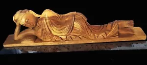 A RARE 12" RECLINING BUDDHA: DETAILED HAND-CARVED BURMESE SANDALWOOD - Picture 1 of 8