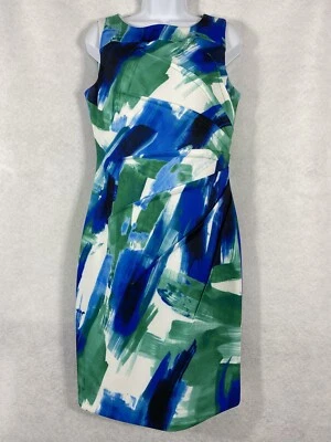 Платье Calvin Klein женское 10 белое зеленое оболочка для подводного плавания эластичное без рукавов б/у в отличном состоянии - Изображение 1 из 4