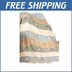 Contemporary Multicolored Seashell Print Throw Blanket - Perfect for Camping - Picture 1 of 6