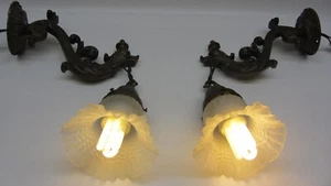 Paar Original Jugendstil Drache Wandlampe '20er Bronze antik Lampe massiv - Bild 1 von 20