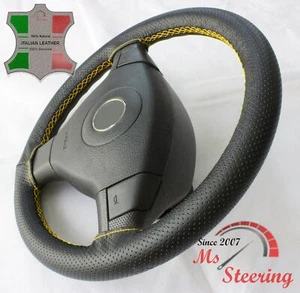 FITS LANCIA Delta Integrale - BLACK PERF LEATHER STEERING WHEEL COVER YELLOW ST - Imagen 1 de 6