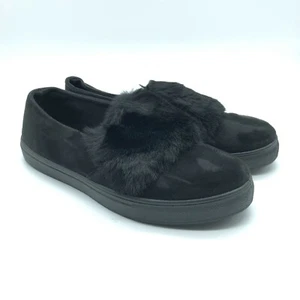 Top Moda Womens Slip On Sneakers Faux Suede Faux Fur Black Size 7.5 - Picture 1 of 5