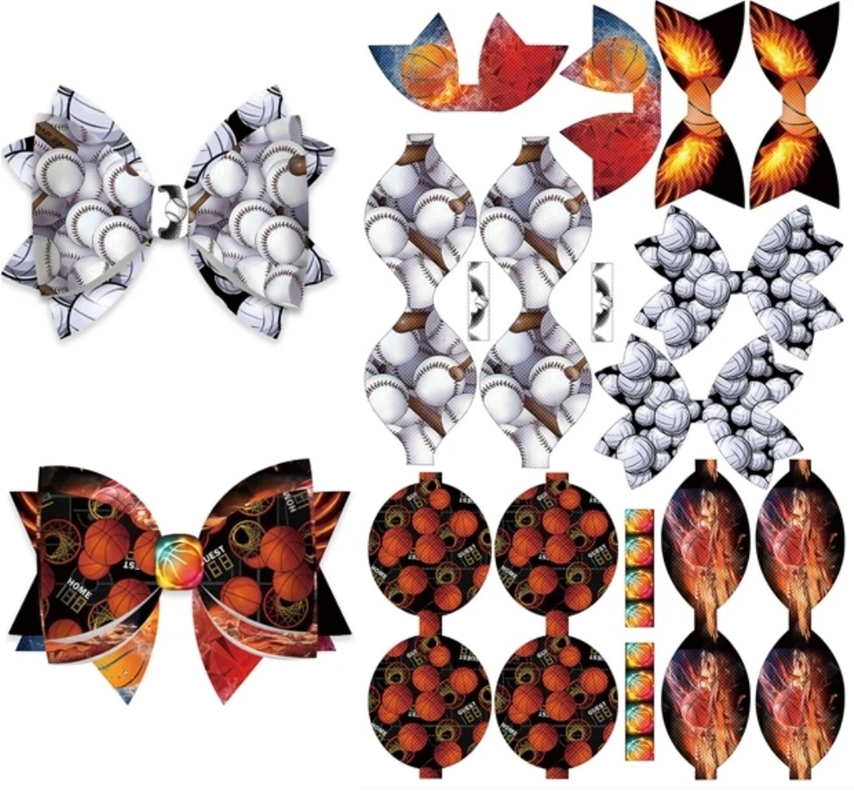 Предварительно напечатанные банты для волос из искусственной кожи делают до 6 бантов для стрижки и рукоделия сделай сам спорт - Изображение 1 из 1