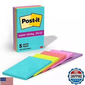 Post-it Super Sticky Lined Notes, 5 Sticky Note Pads, 4 x 6 in., School Suppl - Picture 1 of 5