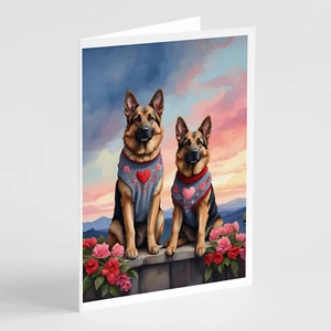 German Shepherd Two Hearts Greeting Cards Envelopes Pack 8 DAC4644GCA7P - Picture 1 of 3