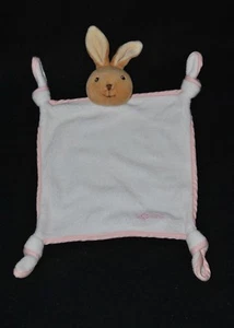 🐰Doudou plat lapin KALOO blanc brodé bordé de rose 4 noeuds peluche TTBE - Picture 1 of 1
