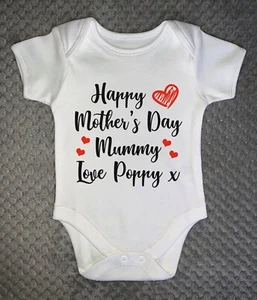 Happy Mothers Day Personalised Baby Grow Any Name - Bodysuit Vest - Mummy Love - Picture 1 of 1