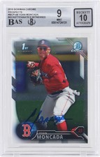 Yoan Moncada Red Sox Signed 2016 Bowman Chrome Prospects 1 BAS 9/10 Card