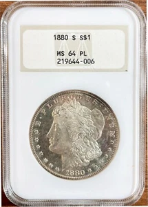 1880-S Morgan Silver Dollar NGC MS-64PL "Fatty Slab" - Picture 1 of 2