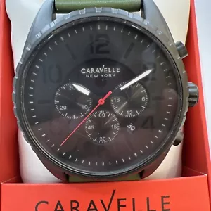 Caravelle New York Men's Black Ion-Plated Stainless Steel Watch with Camo 45B123 - Picture 1 of 9