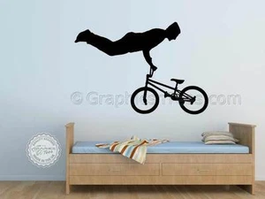 Adesivo BMX Bike Stunt Rider Freestyle, Wall Art Grafica Decalcomania Bambini Camera da Letto - Foto 1 di 8