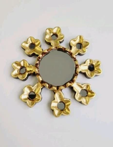 Peruvian Golden Mirror 6" flowers Wall Decor Hand-Carved Wood Mirror - Picture 1 of 2
