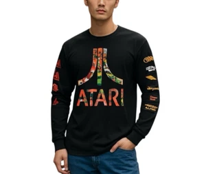 Atari 100% Cotton Arcade Video Games Logo Long Sleeve T-Shirt Black Multi Mens L - Picture 1 of 5