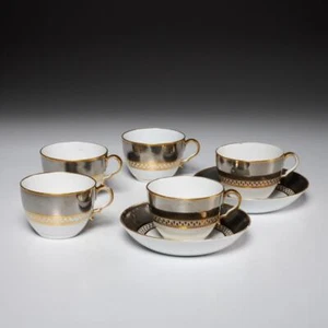 Spode Platinum Gold Lustre Pattern 822 Porcelain Teacups Saucers 7pc Set C 1806 - Picture 1 of 13