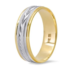 6MM 14K Two Tone Gold Wedding Ring Size 8 Band Womens Mens Unisex V Pattern - Picture 1 of 5